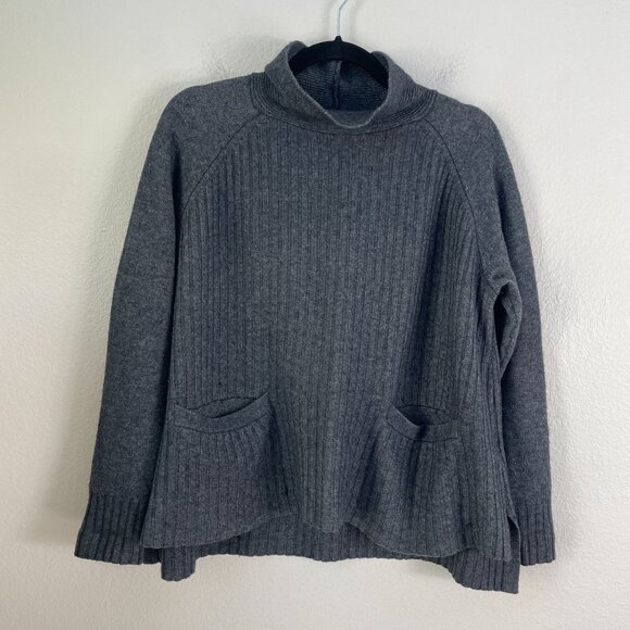 Toad & Co Womens Large Ribbed Gray Sweater Non Mulesed Lambswool Blend High Neck - Picture 6 of 12